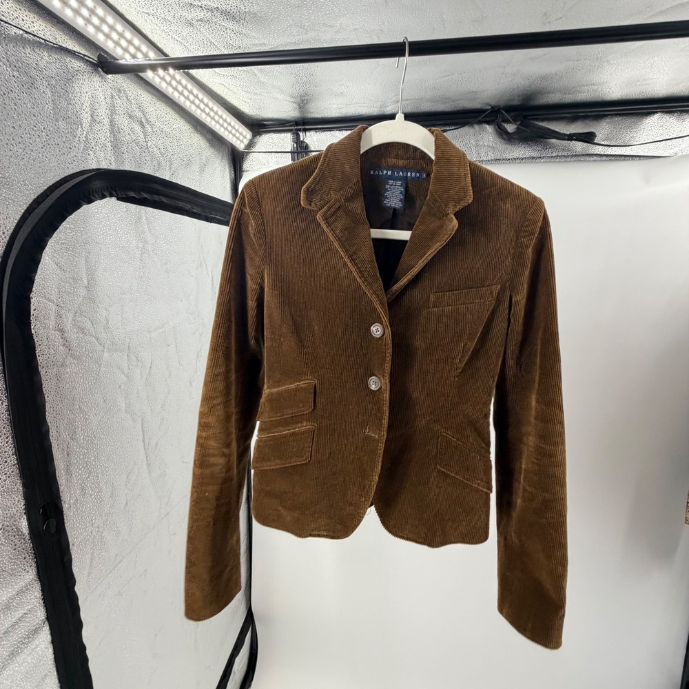 Ralph Lauren Brown Corduroy Blazer Leather Elbow Patches Size 4 Equestrian Coat